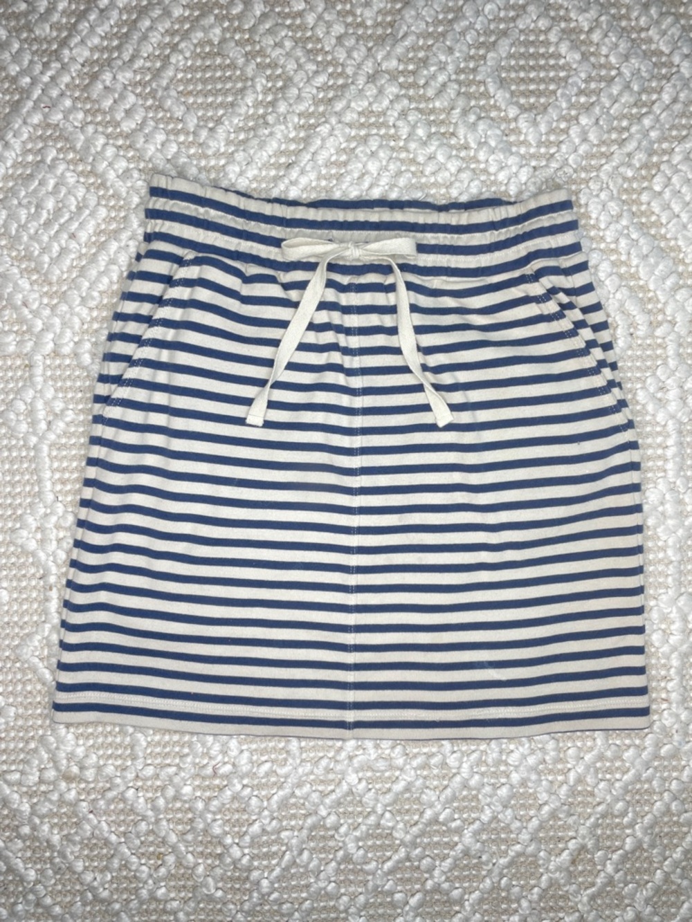 Lou & Grey Navy and White Striped Drawstring Mini Skirt
